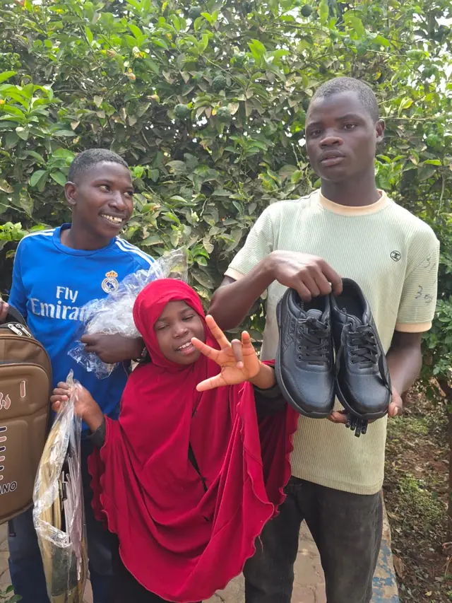 Children with new school shoes